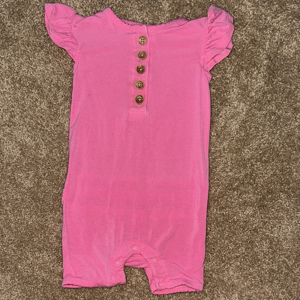 Posh Peanut Fuchsia Ruffle Sleeve Romper